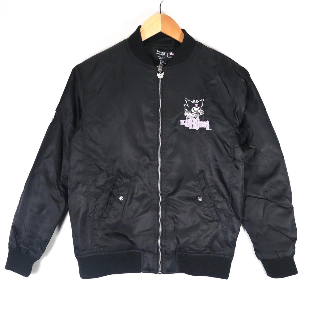 Forever 21 Kuromi Bomber Jacket Kids 13/14 Black Sanrio Embroidered Casual